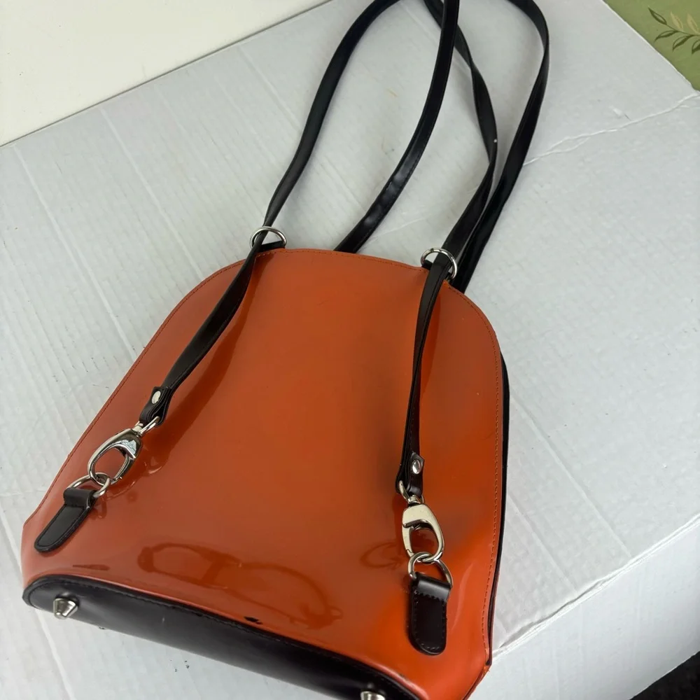 Beijo Paris Convertible Backpack/shoulder Bag-Brown patent and chocolate - Picture 3 of 15